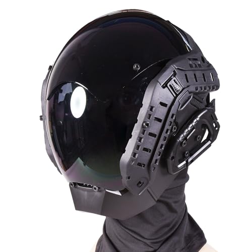 QiBok Punk Maske Cosplay, Gothic Helm Maske, Futuristische Punk Techwear Cosplay Maske Requisiten für Halloween Party Musik Festival, Schwarz, Unisex von QiBok