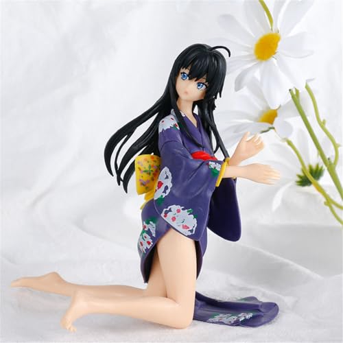 QiKKago Anime-Action-Figuren, Modellstatue, Mädchen mit schwarzen, langen Haaren, trägt einen blau-violetten Kimono, kniend und zurückblickend, PVC-Kollektion, Desktop-Auto-Dekorationen, Geschenke, von QiKKago