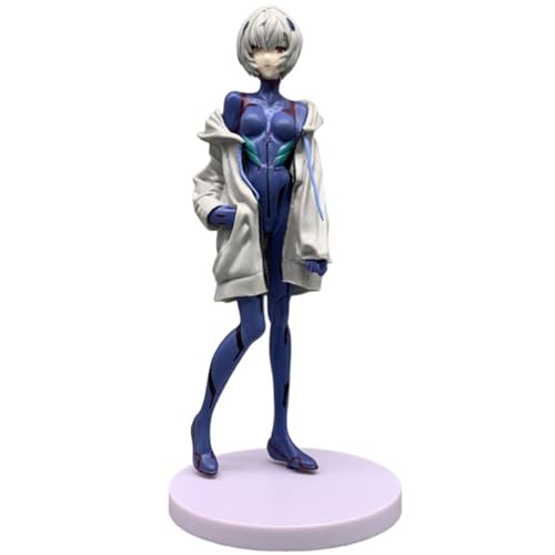 QiKKago Anime-Action-Figuren, Modellstatue, grau, kurzhaarig, weibliche Kriegerin, blaues eng anliegendes Outfit gepaart mit weißer Jacke, PVC-Kollektion, Desktop-Auto-Dekoration, Geschenke, von QiKKago