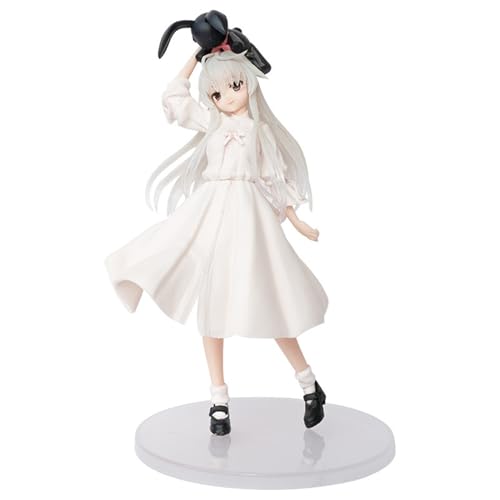 QiKKago Anime-Action-Figuren, Modellstatue, grau-weiß, langes Haar, Mädchenpuppe, weißes langes Kleid, Kaninchen auf dem Kopf, PVC-Kollektion, Desktop-Auto-Dekorationen, Geschenke, Kuchendekoration, von QiKKago