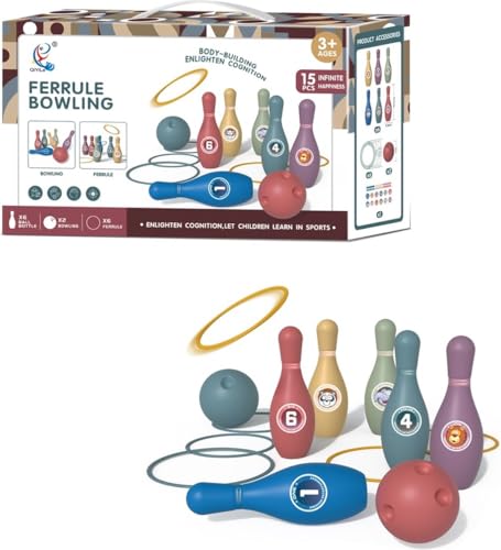 Kinder Bowling-Set, 15-teilig, Pädagogisches Spielzeug für Innen & Outdoor, 3+ Jahre, Bunt von QiYiLe