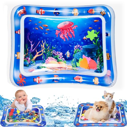 Qiamia Water Sensor Play Mat, Water Mat for Babies, Funny Tummy Time Water Mat, Cat Sensory Water Playmat, Water Play Mat for Cats, Happy Summer Water Play Mat (S-4) von Qiamia