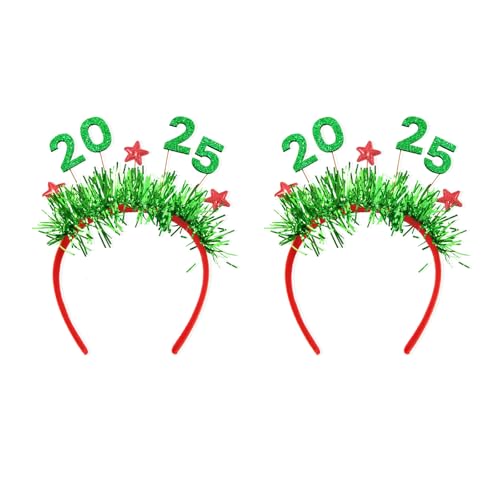 QianShi 2 Stück 2025 Neujahr Stirnband Weihnachten Kopfbedeckung Lametta Kopf Boppers Haarband Stern Kopfschmuck Xmas Party Haarschmuck (Grün 2025) von QianShi