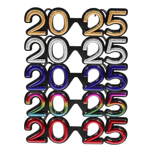 QianShi 5 Stück 2025 Brillen Regenbogen 2025 Brillen Lustige Nummer Sonnenbrille Brillen Partyzubehör Abschluss Happy New Years Eves Party Foto Requisiten von QianShi