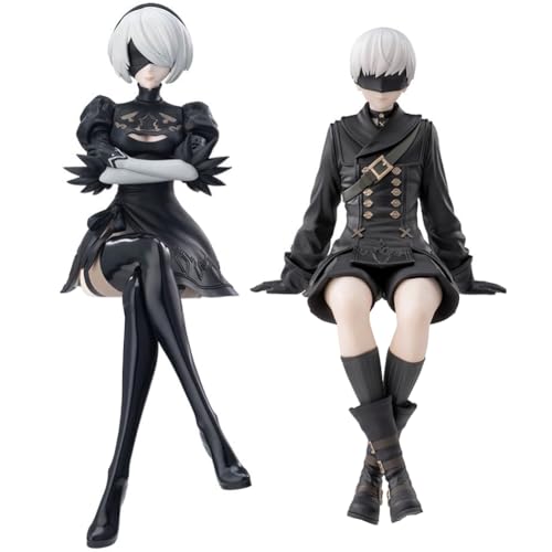 Qiancc 2 Stücke Anime Nudelstopper Figuren, 2B Figur, 9S Statue Sitzende Modell Desktop Ornamente, Sammlerstücke für Anime Fans von Qiancc