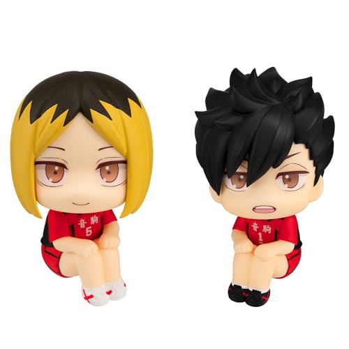 Qiancc 2PCS Haikyuu Look Up Figure Anime Kozume Kenma Kuroo Tetsurou Sitzende Figuren 10cm Q-Version Cartoon Statue Modell Sammlerstück Desktop Ornamente von Qiancc