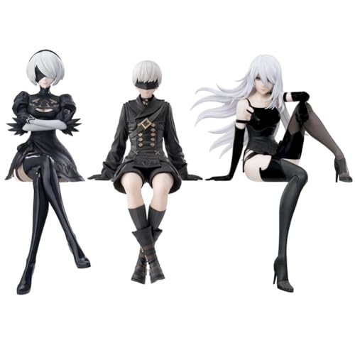 Qiancc 3PCS Anime Figuren, A2/9S/2B Figur Statue, Sitzende Actionfigur Skulptur, Desktop Sammlerstücke Modell für Anime Fans von Qiancc