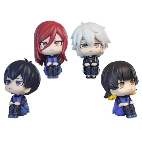 Qiancc 4PCS Blue Lock Anime Look Up Figure Isagi Yoichi Chigiri Hyoma Sitzende Q-Version Actionfigur 10cm PVC Statue Modell Sammlung Desktop Ornamente von Qiancc