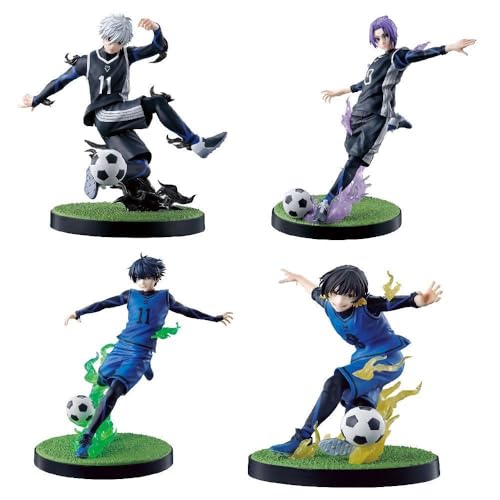 Qiancc 4PCS Blue Lock Figuren Seishiro Nagi/REO Mikage/Bachira Meguru/Isagi Yoichi Figur Skulptur Anime Stehend Actionfigur 14cm PVC Statue Modell Sammlerstück Geschenke für Fans von Qiancc