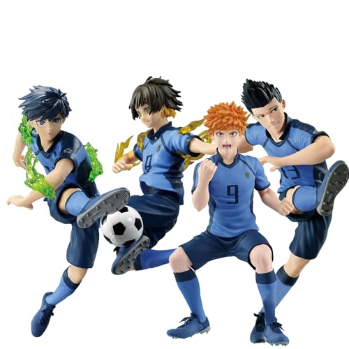 Qiancc 4Pcs Blue Lock Isagi Yoichi Figur Anime Seishiro Nagi/Kunigami Rensuke/Barou Shouei Figure Statue Cartoon Modell Sammlergeschenke für Fans von Qiancc