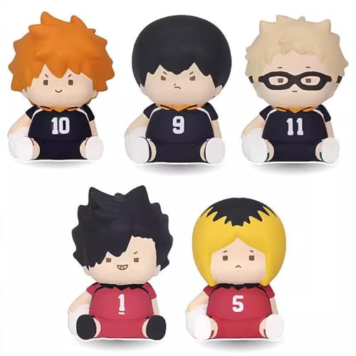 Qiancc 5PCS Haikyuu Mini Figuren Set Hinata Shoyo Figur Sitzend Modell Tobio Kageyama Anime Look Up Figure 6cm Cartoon Statue Desktop Dekorationen von Qiancc