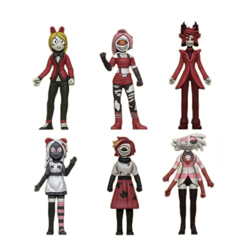 Qiancc 6PCS Anime Hazbin Hotel Figur Alastor Angel Dust Charlie Morningstar Figure Statue 10cm Cake Topper Modellfigur Sammlerstück Geschenke für Fans von Qiancc