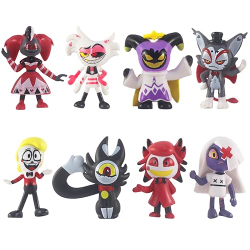 Qiancc 8PCS Anime Hazbin Hotel Figur Alastor Angel Dust Charlie Morningstar Figure Statue 6cm Cake Topper Modellfigur Sammlerstück Geschenke für Fans von Qiancc