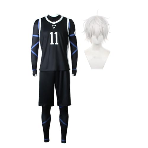 Qiancc Anime Jersey Blue Lock Cosplay Kostüm Seishiro Nagi/Reo Mikage/Michel Caesar Cosplay Fußballtrikots Trainingstrikots mit Perücke Kompletter Satz Sportbekleidung von Qiancc