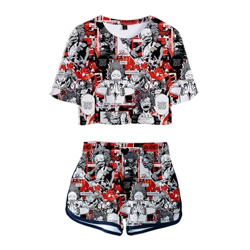 Qiancc Anime MHA T-shirt und Kurze Hosen Set Midoriya Izuku/Bakugo Katsuki Cosplay Crop Top und Shorts 2 Stück Casual Trainingsanzug für Damen und Mädchen von Qiancc