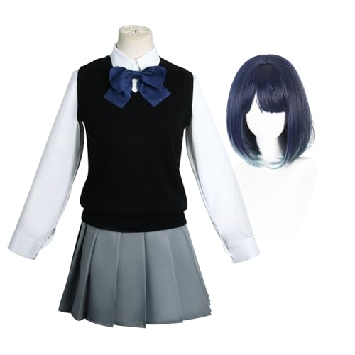 Qiancc Oshi no Ko Memcho Cosplay Kostüm Akane Kurokawa Cosplay Schuluniform mit Perücke Anime JK Uniform Satz Halloween Outfits für Mädchen Damen von Qiancc