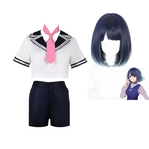 Qiancc Oshi no Ko Memcho Cosplay Kostüm Akane Kurokawa Cosplay Schuluniform mit Perücke Anime JK Uniform Satz Halloween Outfits für Mädchen Damen von Qiancc