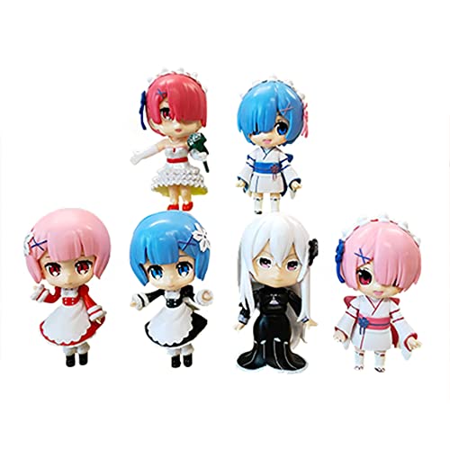 Qiancc Rem und Ram Anime Figuren Set 10cm Emilia/Echidna 6-teilige Charakter Modell Collectibles Cake Topper Dekoration von Qiancc