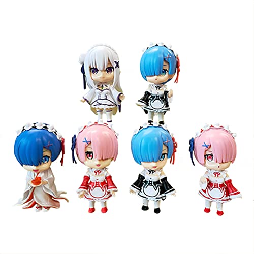 Qiancc Rem und Ram Anime Figuren Set 10cm Emilia/Echidna 6-teilige Charakter Modell Sammlung Cake Topper Dekoration von Qiancc