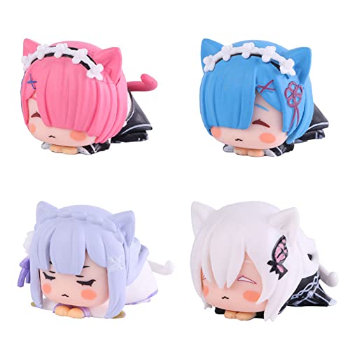 Qiancc Rem und Ram Anime Figuren Set Emilia 4-teilige Mini Cartoon Charakter Modell Collectibles Cake Topper Dekoration von Qiancc