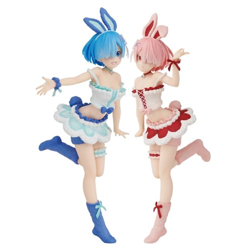 Qiancc Rem und Ram Figur Re0 2PCS Anime Mädchen Figuren Bunny Rem Figure Spielzeug Statue PVC Modell Sammlerstück Ornamente Geschenk für Fans 19cm von Qiancc