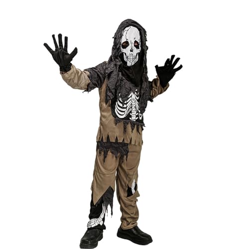 Qiancc Skelett Kostüm Komplettsatz Horror Sensenmann Kleidung mit Maske Karneval Party Unisex Dress Up für Halloween Trick-or-Treating von Qiancc