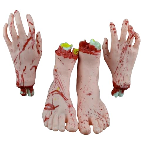 Blutiges Halloween-Körperteil, Halloween-Horror, abgetrennte Handfüße, gefälschte, gruselige, blutige gebrochene Körperteile, Spukhaus-Streiche, Halloween-Propphir-Zombie-Party-Dekorationen von Qianderer