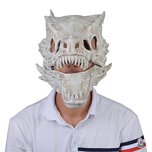 Qianderer Bewegliche Drache/Dino-Maske Beweglicher Kiefer Dekor-Tyrannosaurus Rex Maske, Cosplay Maske Beweglicher Kiefer, Totenkopfmaske (Weiß, Einheitsgröße) von Qianderer