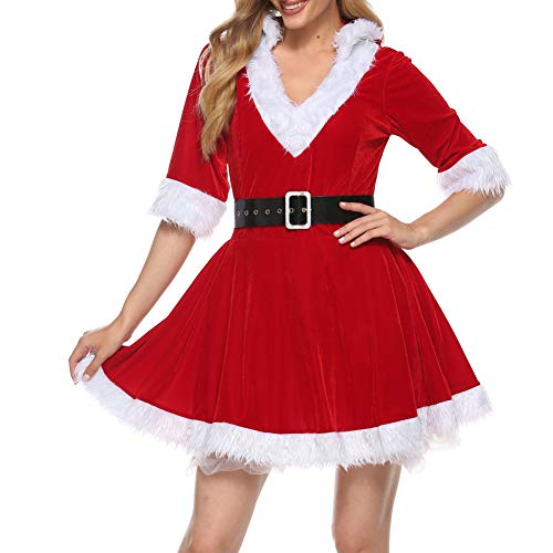 Qianderer Frauenkostüm Mrs. Claus Weihnachtsmann-Kostüm, Cosplay, Weihnachten, Plüsch, pelzig, schulterfrei, Partykleid, Swing-Kleid, Bh Red, M von Qianderer