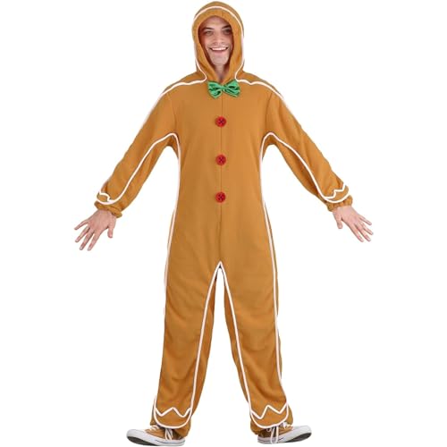 Qianderer Unisex Lebkuchenmann Kostüm Lebkuchen Onesie Strampler mit Kapuze für Kinder Karneval Weihnachtskostüm 3-10Y (Herren, XL) von Qianderer