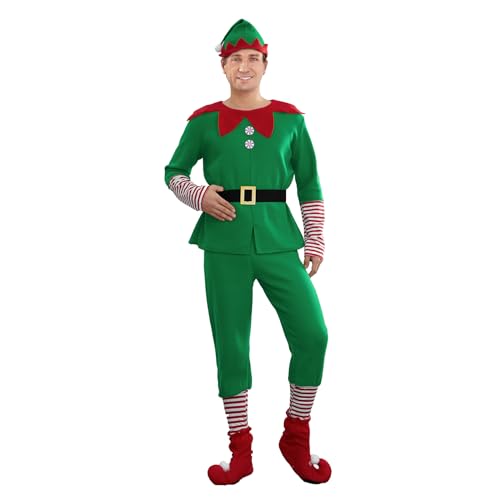 Qianderer Weihnachtselfenkostüm-Set für Mädchen, Jungen, Männer, Frauen, Weihnachtsmann-Cosplay-Sets, Weihnachtself-Outfit für Urlaub, Party, Verkleiden (Elfenkostüm, Herren, XL) von Qianderer