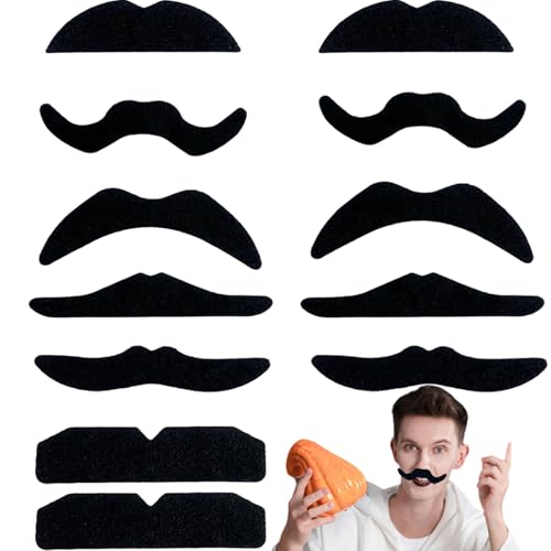 12 Stück Schnurrbart zum Ankleben,Schnauzer zum Ankleben,Bart Ankleben Fake Bärte,Falscher Kostüm Falsche,Party Schnurrbärte Detektiv,Kinder Mustache Kleben,Selbstklebende Set Beard,Klebebart von Qianfeng