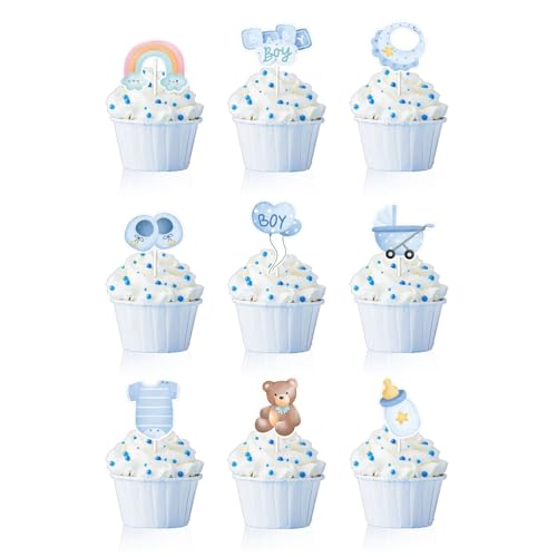 18 Stück Babyparty Deko Junge,Babyshowerparty Deko Junge,Taufe Shower Tortendeko Cupcake,Topper Party Kuchen,Boy Muffin Cake,Gender Reveal Blau,Muffins Toppers Decoration,Girl Cupacake Decor Set von Qianfeng