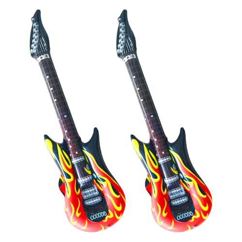 2 Stück Luftgitarren Zum Aufblasen,Aufblasbare Gitarre,Aufblasbar Luftgitarre Rock,Kinder Party Gitarrendekor,Aufblasbarer Band Deko,Dekoration Fasching Gitarren,Flammen Musik Musikinstrumente von Qianfeng