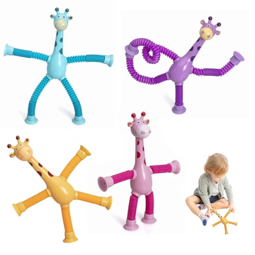 4 Stück Saugnapf Spielzeug Kinder,Giraffe Teleskop,Giraffen Tubes Baby,Mit Suction Toy,Lustiges Pop,Telescopic Pädagogisches,Saugnäpfe SaugnäPfen Squeeze,Teleskop-Saugnapf-Giraffe-Spielzeug von Qianfeng