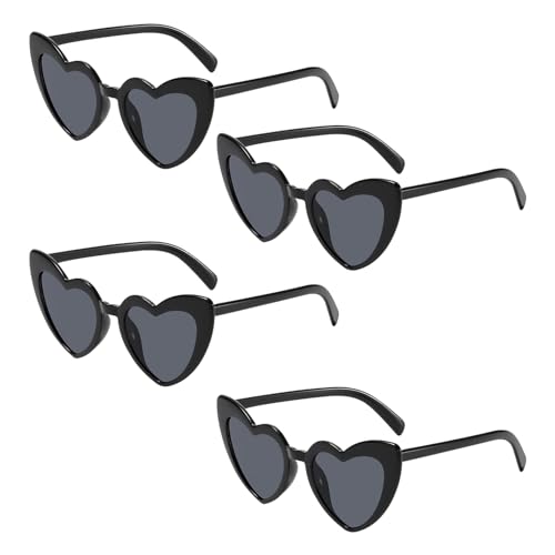 4Stück herz Sonnenbrille,Herzbrille,Damen Herzförmige Sonnenbrillen,Herzform Hochzeit Brillen,Frauen Schwarz Partybrille,Heart Vintage Sunglasses,Girl Herz-Sonnenbrille Accessoires,Herzsonnenbrille von Qianfeng