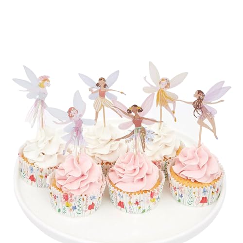 24 Stück Feen Geburtstag Deko,Muffin Deko,Topper Cupcake,Kuchen Toppers Cake Dekoration,Blumen Kinder Party,Fee Tortendeko Ballerina,für Muffins Magier Mädchen,Kuchendeko,Cupcake-Dekoration von Qianfeng