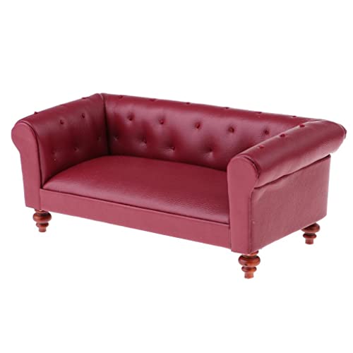 Qianly 1/12 Puppenstubenmöbel Lange Sofa Couch Miniatur Zubehör Schwarz, rot, wie beschrieben von Qianly