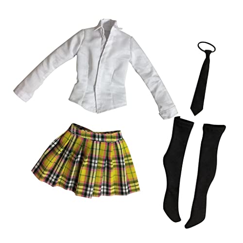 Qianly 1/6 Student Uniform Shirt Rock Set für 12 "Action Female Body, Gelbe Plaid von Qianly