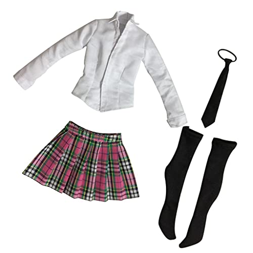 Qianly 1/6 Student Uniform Shirt Rock Set für 12 "Action Female Body, Rosa Plaid von Qianly