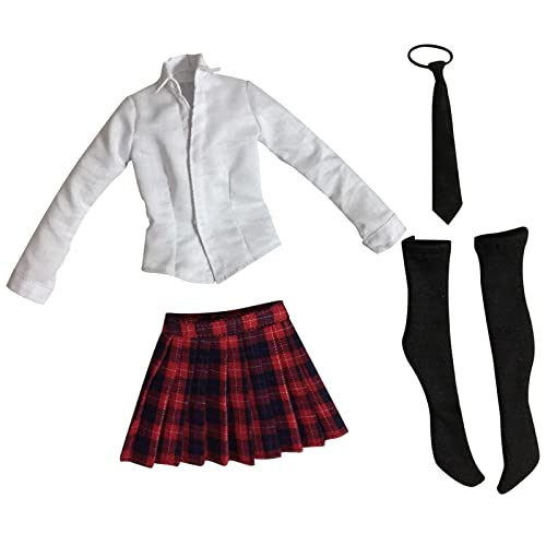 Qianly 1/6 Student Uniform Shirt Rock Set für 12 "Action Female Body, Roter Plaid von Qianly