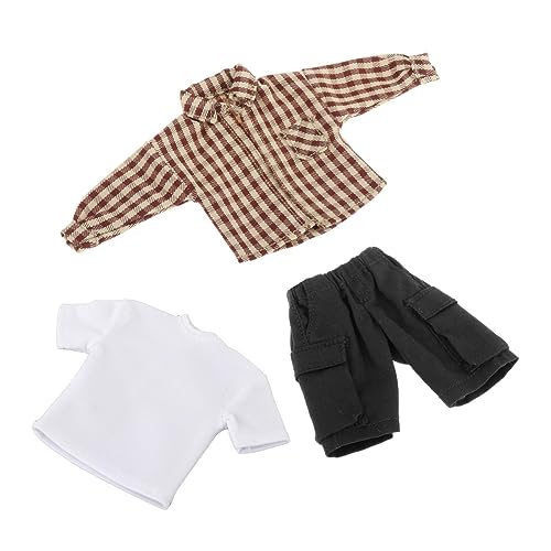 Qianly 1:12 Hemd T Shirt Hosen Set, Mini Kleidung, Stilvolle, Langlebige, Tragbare, Lässige Puppenkleidung, Miniatur Outfits für Den Körper von 6 Zoll Puppen, Gelb kariert von Qianly