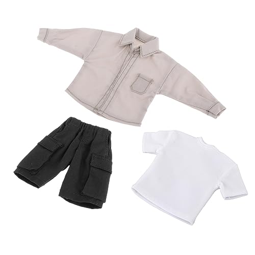 Qianly 1:12 Hemd T Shirt Hosen Set, Mini Kleidung, Stilvolle, Langlebige, Tragbare, Lässige Puppenkleidung, Miniatur Outfits für Den Körper von 6 Zoll Puppen, hellgrau von Qianly