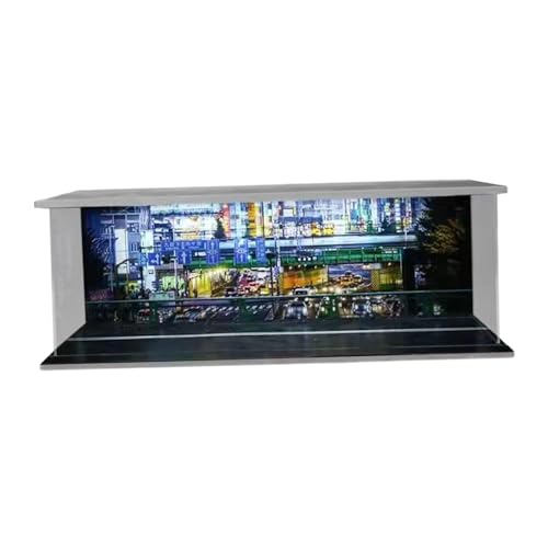 Qianly 1:64 Parkplatz Vitrine mit LED Beleuchtung für Modellautos, Acryl Fahrzeugdisplay, Stadtzentrum von Qianly