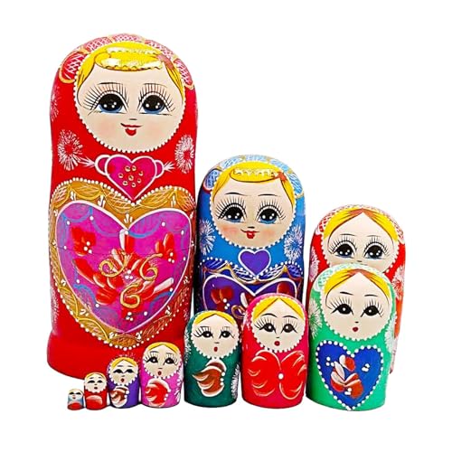 Qianly 10 Stück Puppe Schreibtisch Figuren Holz Russische Nesting Doll Ornamente von Qianly