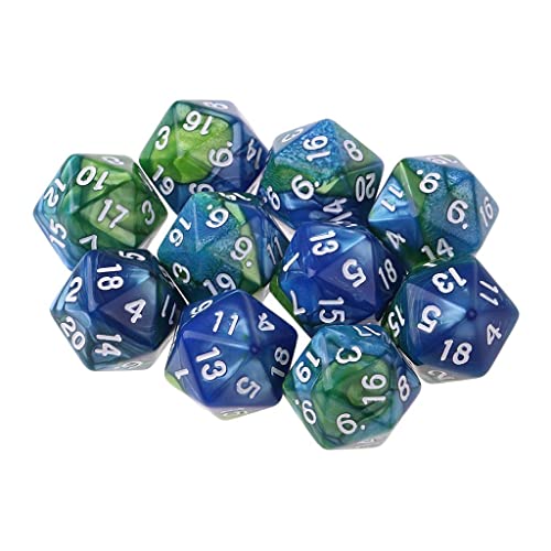 Qianly 10 Stücke 20 Seitige D20 Polyhedral Acryl S Rolle Spielen Spiele Tabelle Spiele Spielzeug Pädagogisches Spiel Requisiten, Blau Grün von Qianly