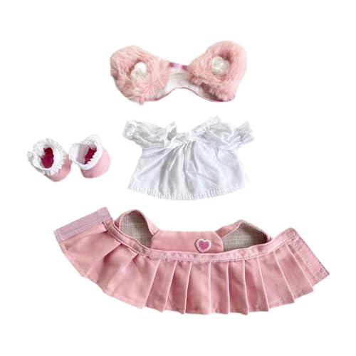 Qianly 15cm Puppenkleidung, Ohren Stirnband Set, Foto Requisiten, Geschenk für Mädchen, Weiches Anzieh Plüsch Puppenzubehör, Kostüme, ROSA von Qianly