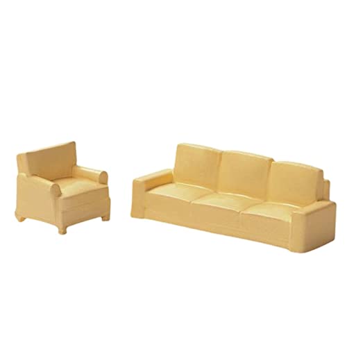 Qianly 2 Stücke Puppenhaus Sofa Couch, Mini Möbel, Puppenhaus Einrichtung Rollenspiel für 1/64 Puppenhaus Micro Landschaft DIY Modell Sandtisch Ornament, Beige von Qianly