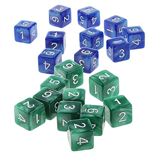 Qianly 20Piece Six Sided Dice D6 Zum Spielen von RPG Party Game, Grün und Blau von Qianly