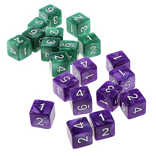 Qianly 20Piece Six Sided Dice D6 Zum Spielen von RPG Party Game, Grün und Lila von Qianly